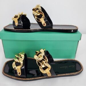 Lauren Larraine Chan Black Jelly‎ Slide Sandals Rhinestone Chic Chain Size 11